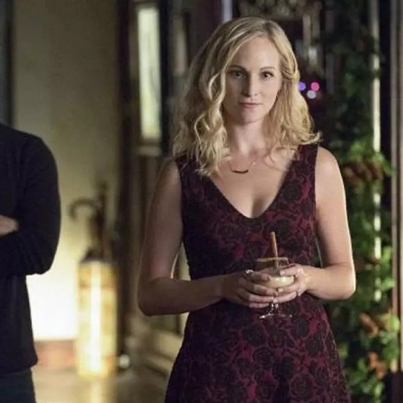 ASO Caroline Forbes The Vampire Diaries AQUA Rose Jacquard V-Neck Dress Medium - Picture 1 of 6